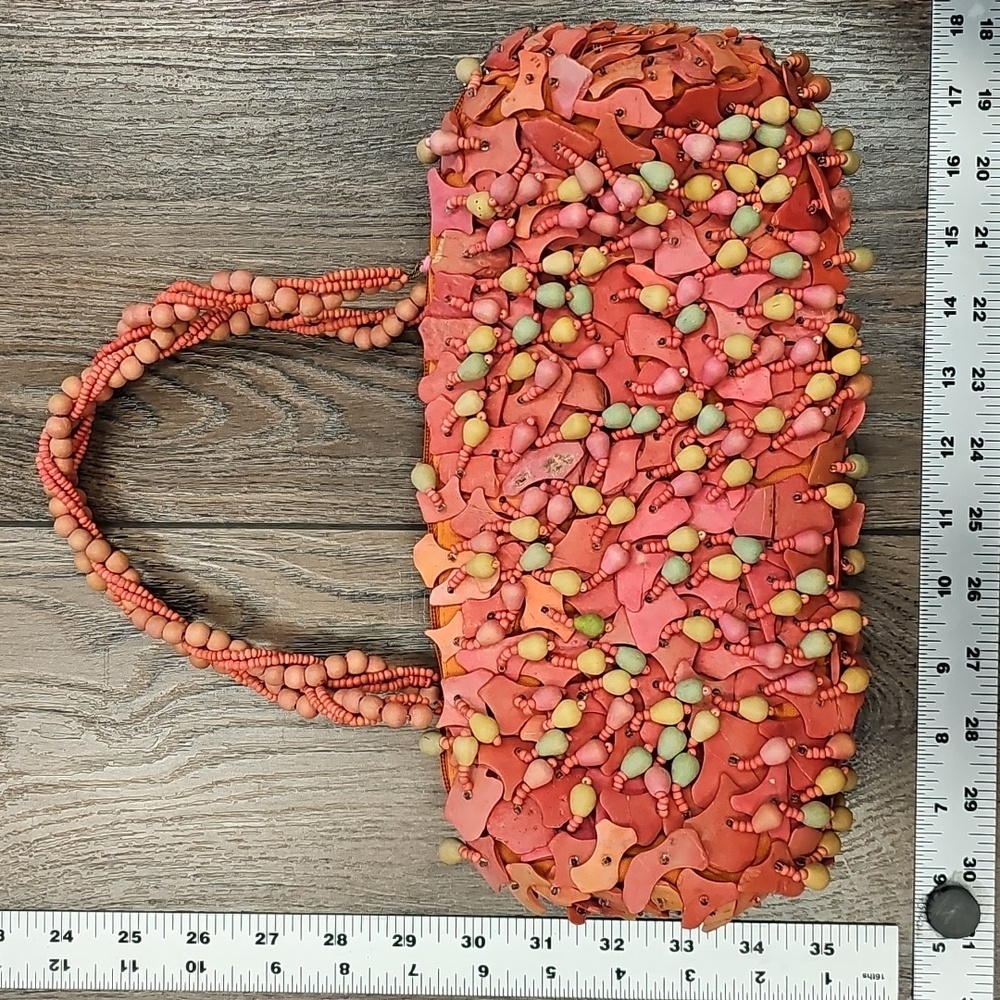 Colorful, Beaded, Beach, Unique, Vintage, Women's, Purse, Bag, Wood, Summer,
